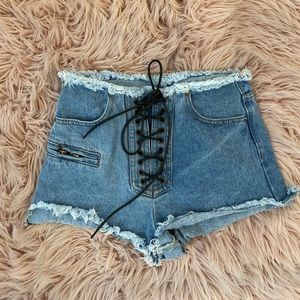 princess polly lioness lace-up denim shorts